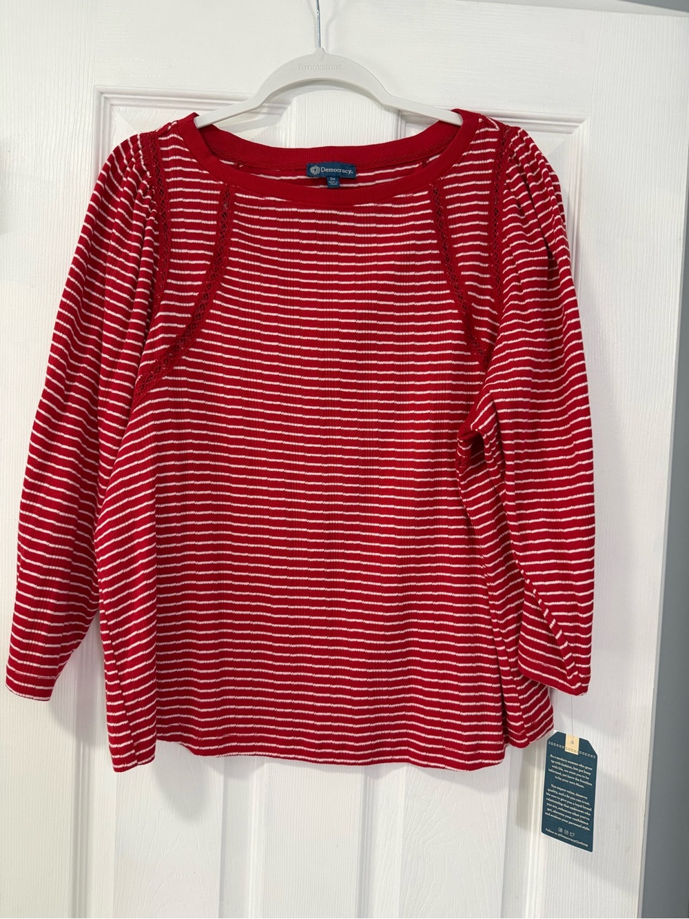 Democracy Red & White Striped 3/4 Sleeve Tee